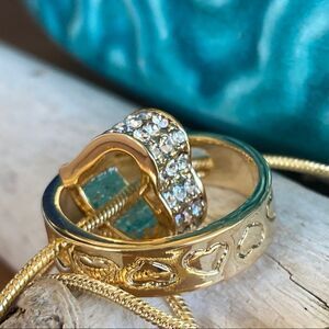Gold Heart Floating Circle  Made w/ Swarovski Crystals